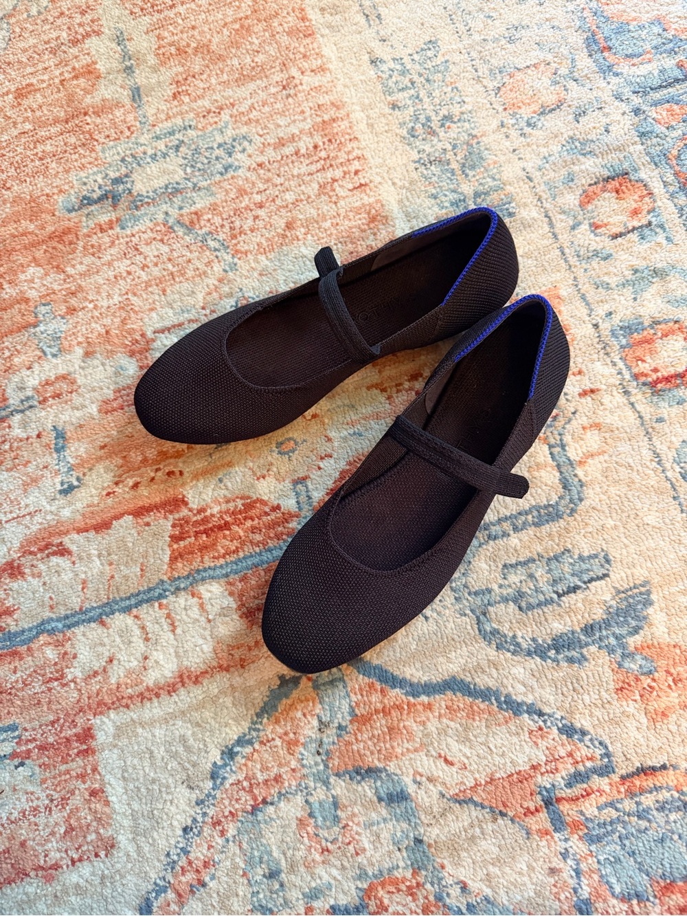 Rothy's Black Mary Jane Flats with Subtle Blue Trim